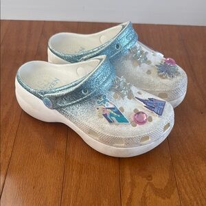 Kids 4/ Women’s 6 Frozen Crocs with Blue Glitter